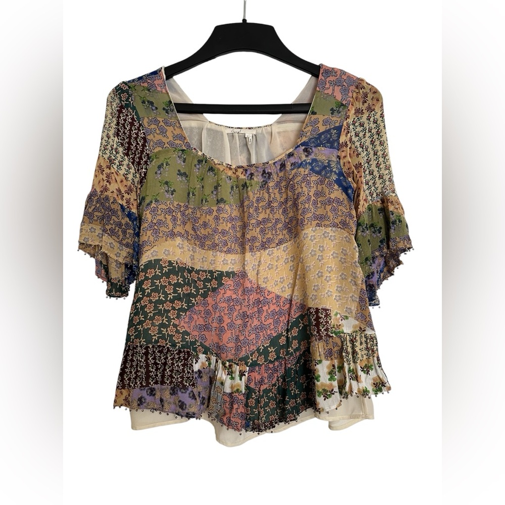 Anthropologie Floreat Floral Beaded Patchwork Peasant Blouse Size XS - Picture 2 of 8